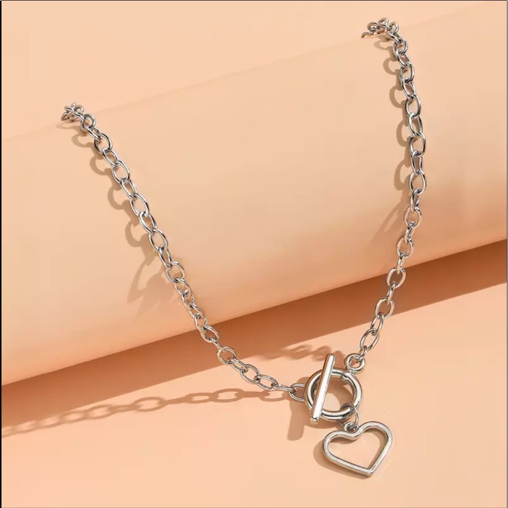 New Boho Heart Sterling Silver Chunky Chain Link Chocker Necklace - Picture 8 of 12